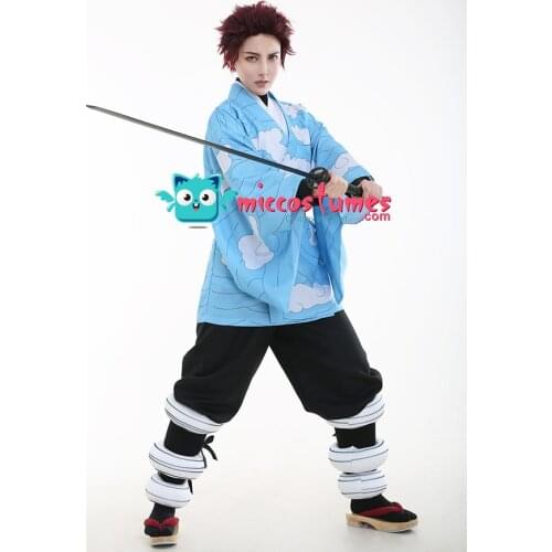 Tanjirou Kamado Blue Cloud Kimono Haori Cover Up Cosplay Costume for Men halloween costume