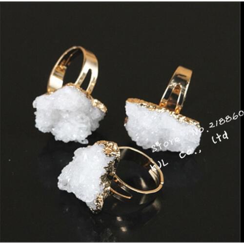 1pcs 2015 fashion natural white crystal drusy druzy irregular stone pendant ring gems pendant ring