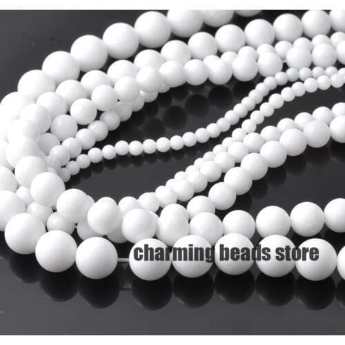 Natural white Stone Round Loose Beads for jewelry making 4 6 8 10 12 MM Pick Size TRS0037