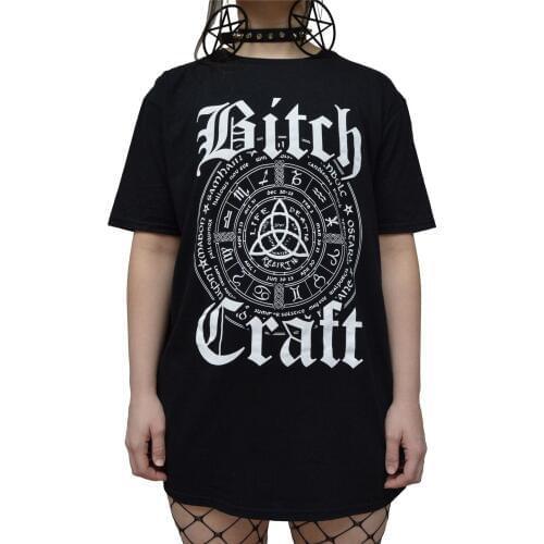 Kuakuayu HJN Luna Cult B*tch Craft Gothic T-Shirt Withcraft Grunge Black Tee Oversize Satanic Shirt Halloween Clothing