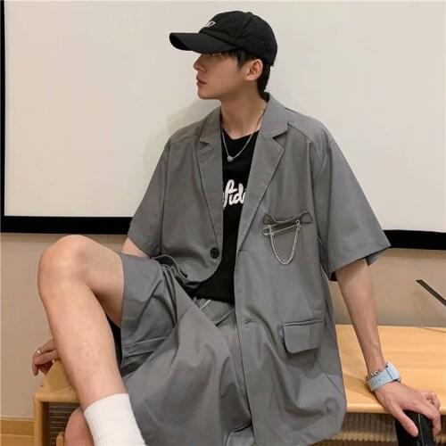 Summer thin small suit male Hong Kong style loose casual suit Korean version of the trend of short-sleeved shorts two-piece suit