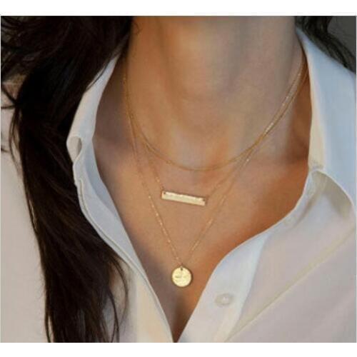 Hot Sale Women Celebrity Fashion 3-Layer Geometry Charms Charm Pendants Chain Necklace Jewelry wholesale dropship