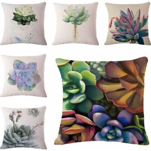 Hglegywsucculent Plants Linen Cotton Throw Pillow Case Cushion Case Home Soft Room Gifts Single Sides Printing