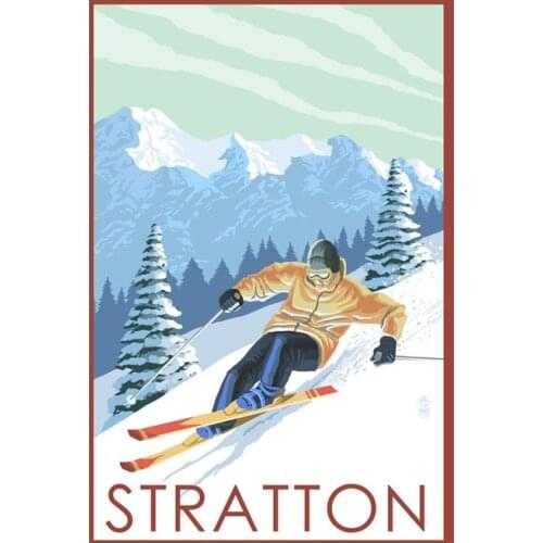 Ski in America Stratton Winter Holiday Retro Vintage Kraft Travel Poster Decorative DIY Wall Canvas Sticker Home Bar Posters Dec