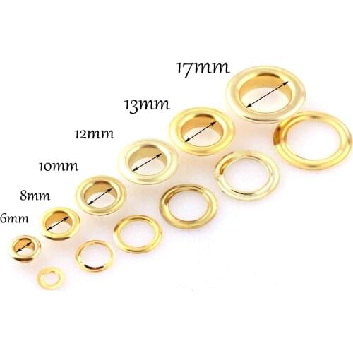 Gold Color 6/8/10/12/13/17mm inner size Eyelets Metal eyelets Grommet with washer For Shoes Scrapbooking embelishment garment