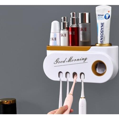 Multi-hanging Toothbrush Holder Automatic Toothpaste Squeezer Multi-function Makeup Sundries Storage Rack Bathroom Accessories