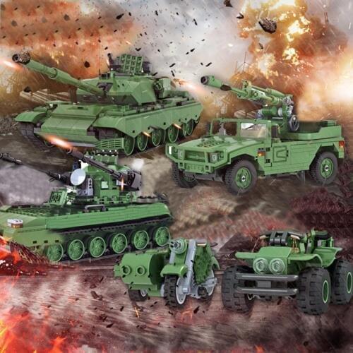 QWZ Military Battle Tank Model Toys Russia T90A Marine Hero Building Blocks Assembled Bricks For Kids Gifts