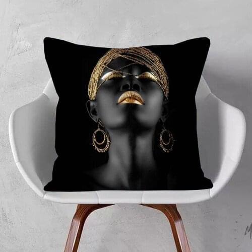 Fashion African Black Woman Girl Home Pillowcase Decorative Sofa Pillow Case Beauty Salon Decoration Cushion Cover 45X45cm