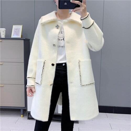 Fashion Imitation Mink Velvet Jacket 2020 Autumn Winter Coat Mid-length Single-breasted Casual Woolen Coats Outwear Female K870