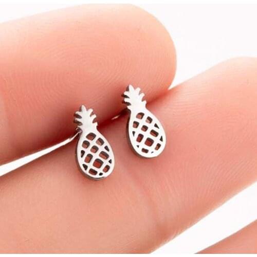 Trendy Fruit Strawberry Pineapple Earrings For Women Girl Stainless Steel Cat Butterfly Stud Earring Exquisite Gift brincos 2021