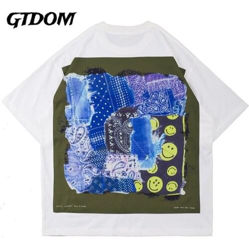 GTDOM Men Fashion Cards Piece Fabric Smiling Face Pattern Short Sleeve T-Shirt 2021 Summer New O-Neck Short Sleeve T-Shirt