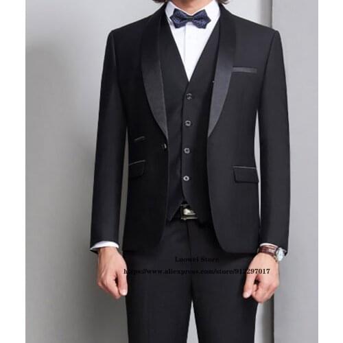 Mens Suits Classic Black Formal Business 3 Piece Set Casual Wedding Groom Tuxedo Male Blazer Terno Masculino (Jacket+Vest+Pants)