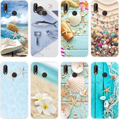 8H Blue Wood Seashells Sea Star Soft Silicone Tpu Cover Case for huawei p 20 lite pro y6 2017 mate 10 lite