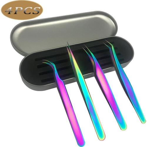 4PCS Lash tweezers set False eyelash extension clip Pliers Eyebrow tweezers For Hair Nail Art soldering lash Tongs makeup tools