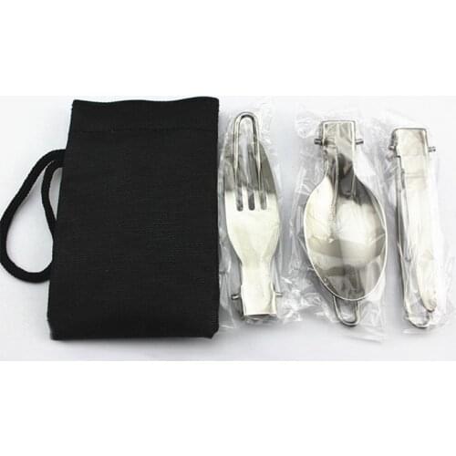 3pcs/set Foldable Stainless Steel Cutlery Set Spoon Fork Knife Portable Outdoor Camping Travel Picnic Tableware