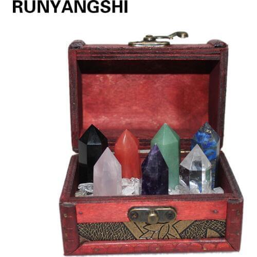 Natural Crystal point magic wand Hexagonal crystal column 7-Star array Treasure Box Home Decoration Gifts