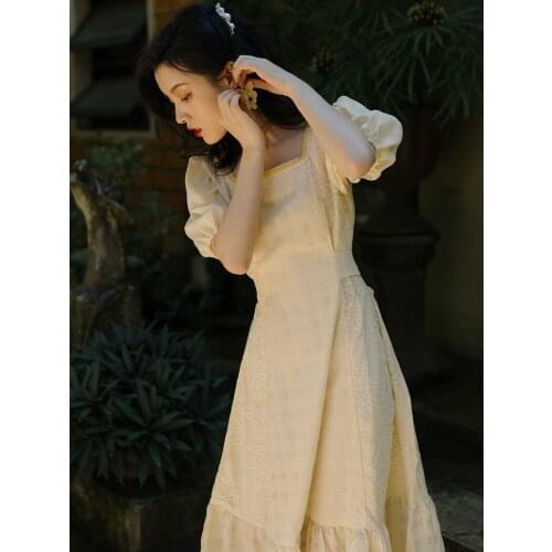 2021 new fashion womens clothing Square Collar Vintage woman dress dresses