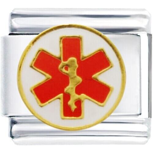 Wholesale Composable links bracelet Classic size 9mm red enamel emergency signal medical alert Italian charm fit Zoppini