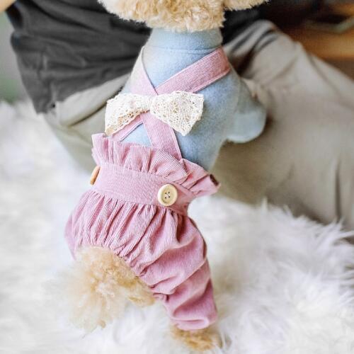 Autumn Dog Jumpsuit Girl Teddy Overalls for Dogs Corduroy Princess Dog Clothes XS S M L XL