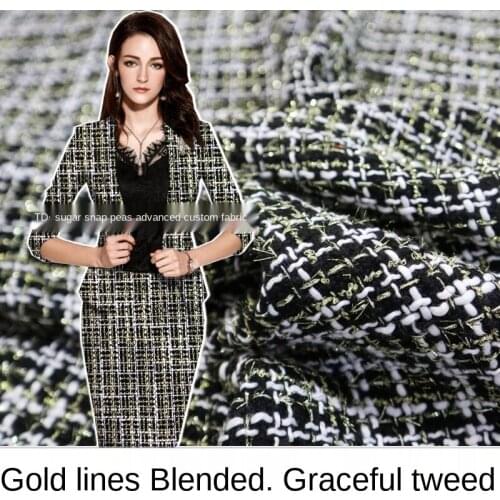 Gold silk blended small fragrant tweed suit jacket fashion fabric, sewing fabric factory shop is not out of stock