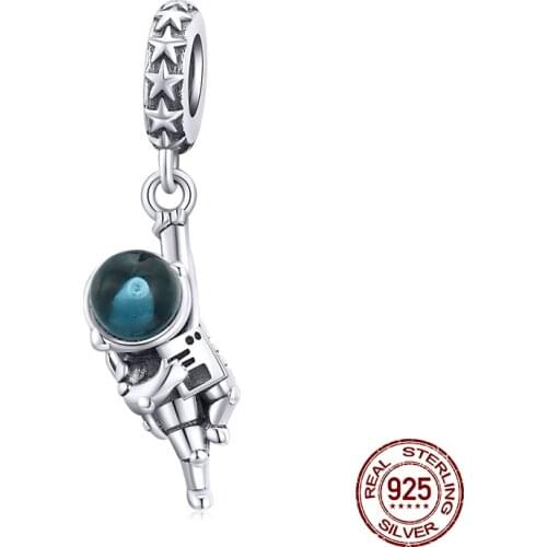 Genuine 925 sterling silver astronaut pendant woman fashion jewelry beads charm fit Pandora bracelets & necklaces making gift
