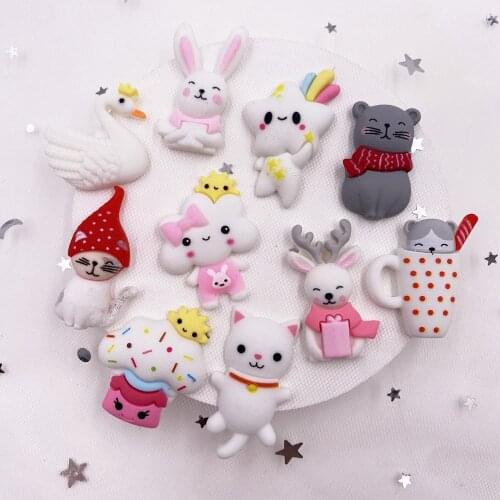 Resin Cat Rabbit White Cloud Swan Deer Flatback Animal Figurine Cabochon Stone DIY Scrapbook Craft Key Chain Accessories OH56