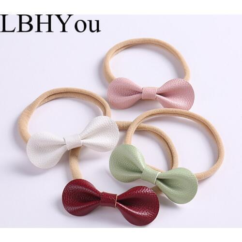 10 colors Pu Leather Round Knot Nylon Hairbands,Newborn Baby Bows Soft Nylon Headbands,Girls Stretchy Knotbow Hair Accessories