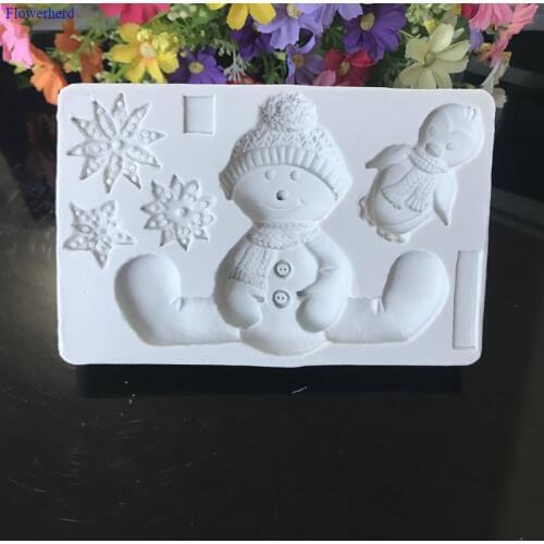 Christmas Snowman Shape Silicone Mold Snowflake Penguin Fondant Cake Mould DIY Chocolate Epoxy Clay Mould Baking Tools