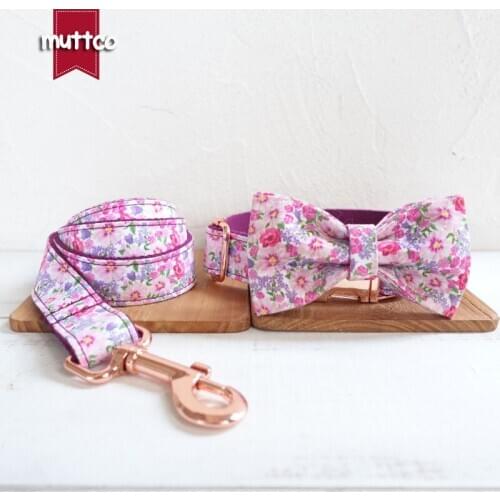 MUTTCO retailing personalized collar THE PURPLE FLOWER creative style dog collar and leash with bow tie 5 sizes UDC049M
