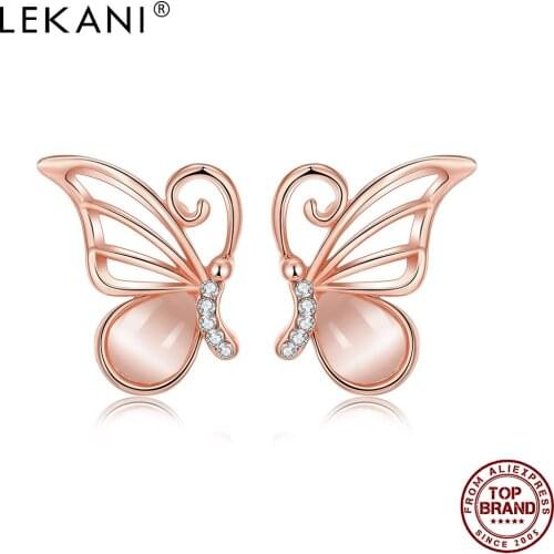 LEKANI Rose Gold Color Czech Drill Earrings Creative Design Aesthetic Opal Fashion Jewelry Counter Quality Special Sale Hot Sell
