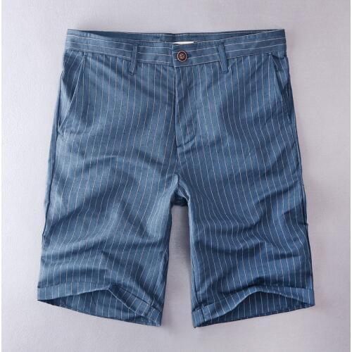 2019 New mens linen striped shorts summer loose casual beach shorts men blue stripes fashion short male clothing bermuda 38