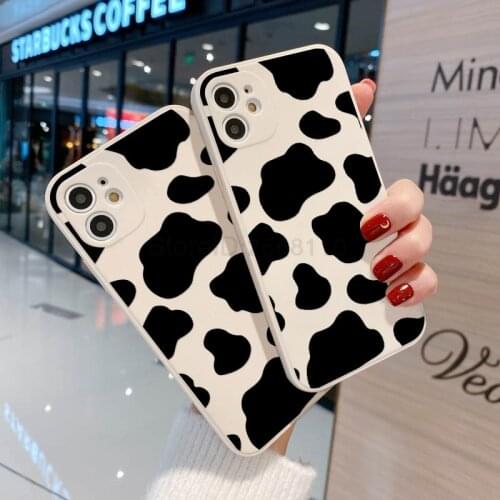 Silicone phone case for iphone xs max 11 pro max 12 mini 7 xr x 8 plus 6 6s se 2020 capa conque Cow pattern Black white style