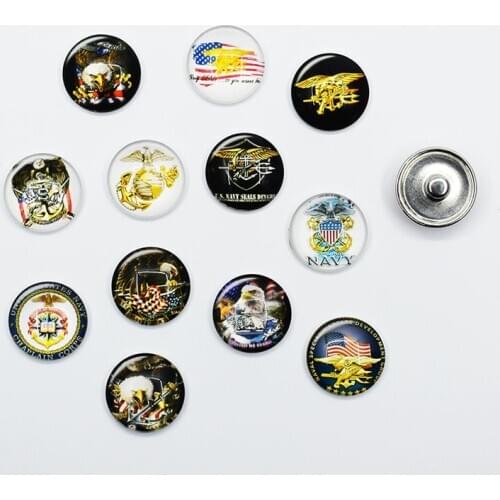 50Mixed Glass Snap Button Jewelry Navy Seal Trident USA Eagle For DIY 18MM Button Snap Bracelet Necklace Jewelry