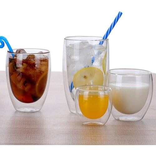 1/2/4/6PC Double Wall Glass Clear Handmade Heat Resistant Tea Drink Cups Healthy Drink Mug Coffee Cups Insulated Shot Glass Gift