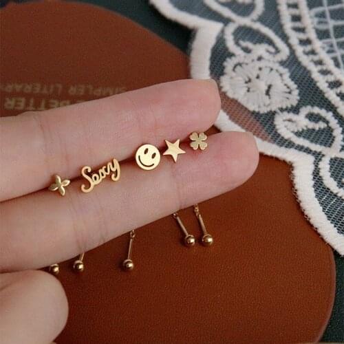 Unique Stainless Steel Smile Sexy Star Bar Long Line Chain Earrings Gold Color Fashion Drop/Dangle Earring Jewelry for Women