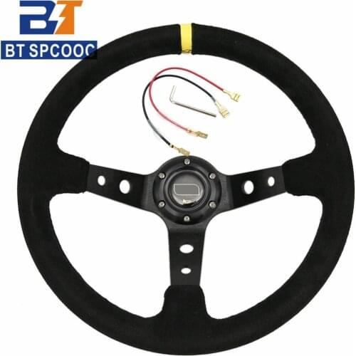 Universl Black Blue 14 inch Steering Wheel Deep Corn Racing/Car Drift Sport 350mm Steering Wheel Suede PVC Car Accessories
