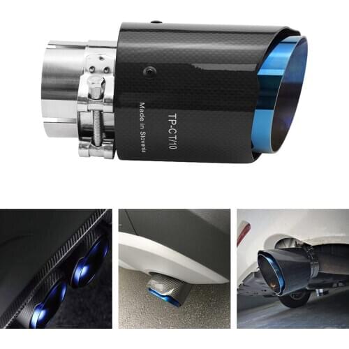 Universal Carbon Fibre Grilled Blue Stainless Steel DUAL Automobile Exhaust Pipe Muffler Modification Tip for Bmw Mini Cooper