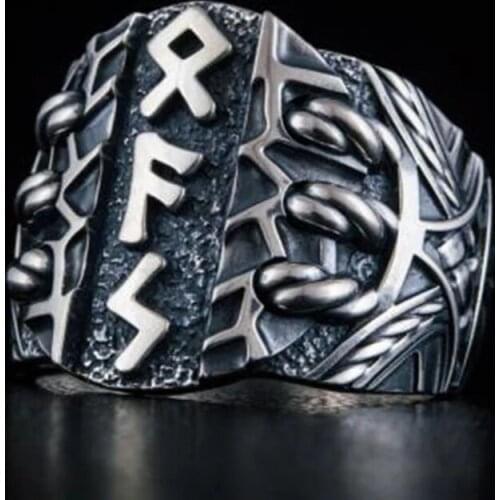 Vintage Mens Viking Odin Norse Amulet Rune Ring Fashion 316L Stainless Steel Ring For Men Women Retro Biker Punk Amulet Jewelry