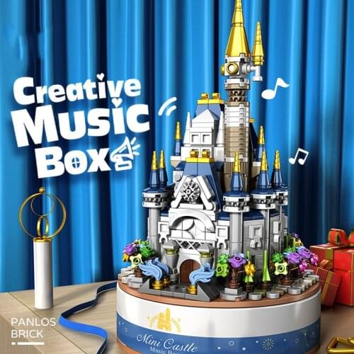 Princess Castle Creative Rotating Music Box Building Blocks Assembled Bricks Set Educational DIY Toys for Children Girls Gifts