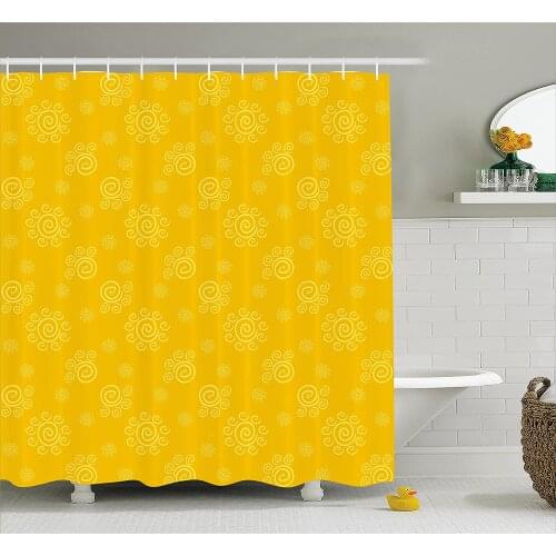 Yellow Decor Shower Curtain Sun Solar Hand Drawn Style with Little Spiral Spots Like Hot Summer Sun Bath Curtain For Bathroom