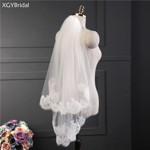 2021 Elegant Two Layers Lace Bridal Veil With Metal Comb Women Appliques Wedding Veil White Ivory Velos De Novia Voile Mariage