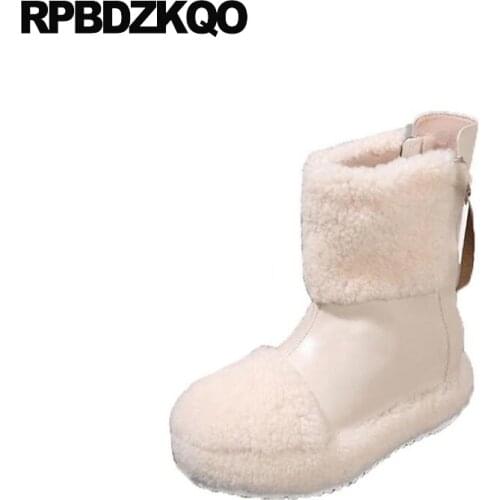 Fur Platform Women Ankle Boots 2021 Round Toe Short Designer Beige New Flatform Elevator Shoes Winter High Quality White Black