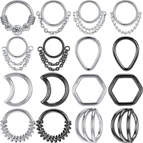 ZS 16G Stainless Steel Nose Rings for Women Girl Zirconia Septum Piercing Moon Droplet Septum Rings Black Plated Helix Earrings