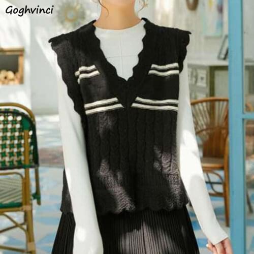 Sweater Vest Women Oversize Casual New Spring Preppy Lovely Wave Edge V-neck Jumper Outerwear Korean Style Female Ins Sleeveless