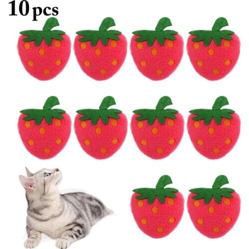 10Pcs/Set Cat Catnip Toys Novelty Strawberry Shape Cat Interactive Toy Chew Toy Pet Supplies Cat Dog Favors