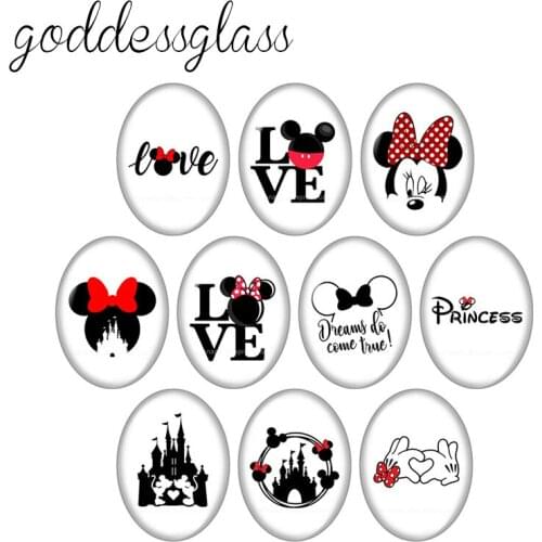 Disney Mickey Minnie Face Simple 10pcs 13x18mm/18x25mm/30x40mm Oval photo glass cabochon flat back bracelets Making findings