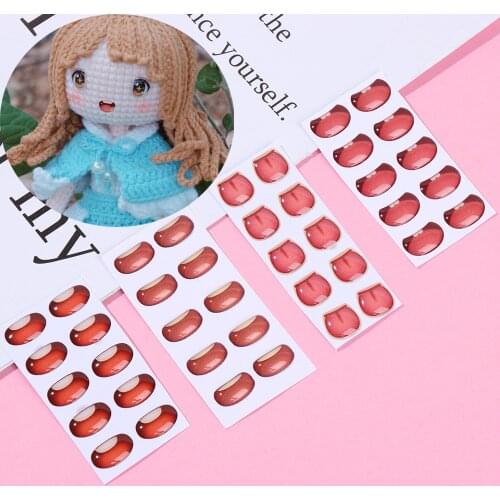 10PCS Cute Anime Figurine Doll Cartoon Mouth Stickers Glass Crystal Nose Face Organ Paster Decals DIY Dolls Accessories