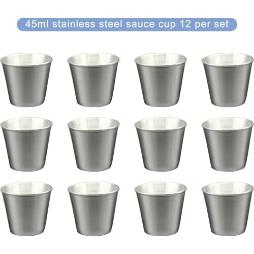 12 Pcs 45ml Stainless Steel Sauce Cup Shot Glasses Dipping Condiment Sauce Cups Tomato Container Dipping Bowl For Home Party