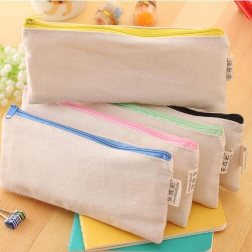 20.5*8.5cm DIY White canvas blank plain zipper Pencil pen bags stationery cases Gift storage pouch LX4040