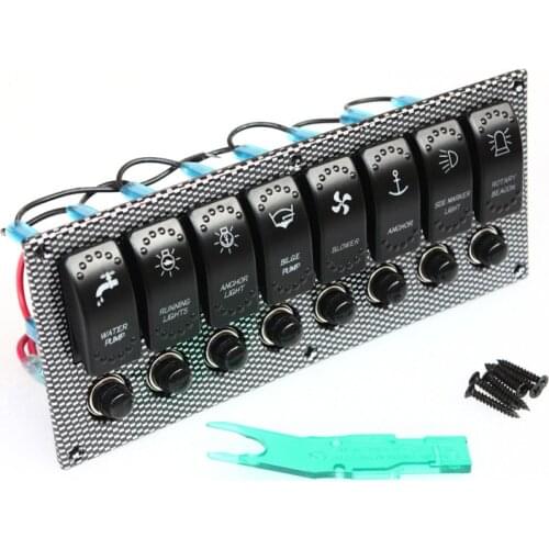 3PIN Custom DIY 8 GANG ON/OFF Rocker Switch Panel Green & Blue Led Boat Yacht RV BUS CAR Breaker + Rocker Switch Cap Removal